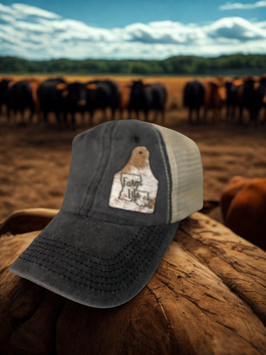 Farm Life Hat with Cowhide Ear Tag