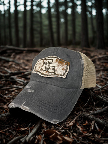 Farm Life Hat with Cowhide & Barbed Wire